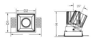 Wall wash LED downlight Square Trimless size and drawing