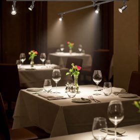 Zoomable LED Track Light above the hotel dining table
