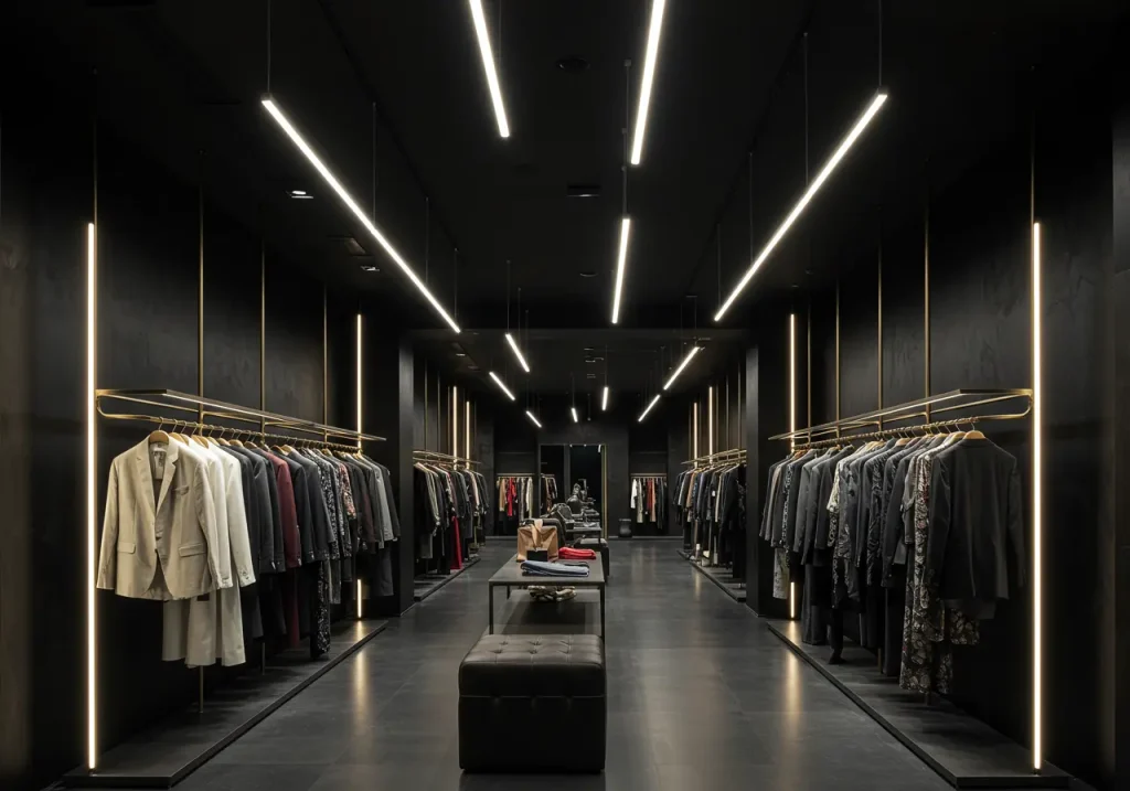 Retail store with suspended LED linear lights