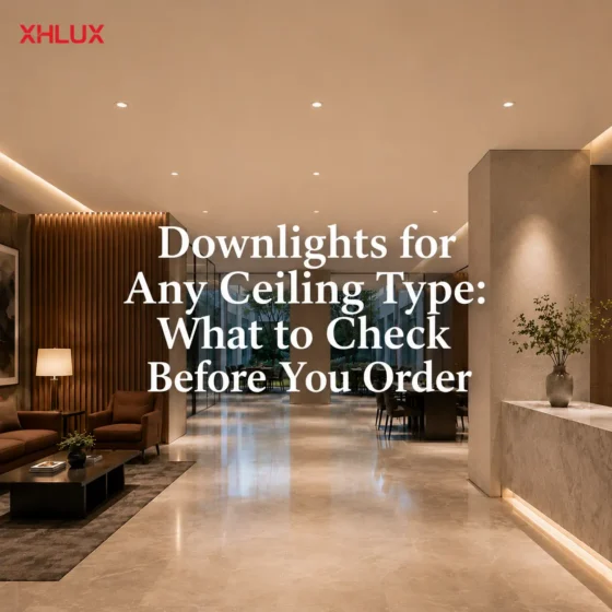 Downlights installed in plasterboard, drop and concrete ceilings