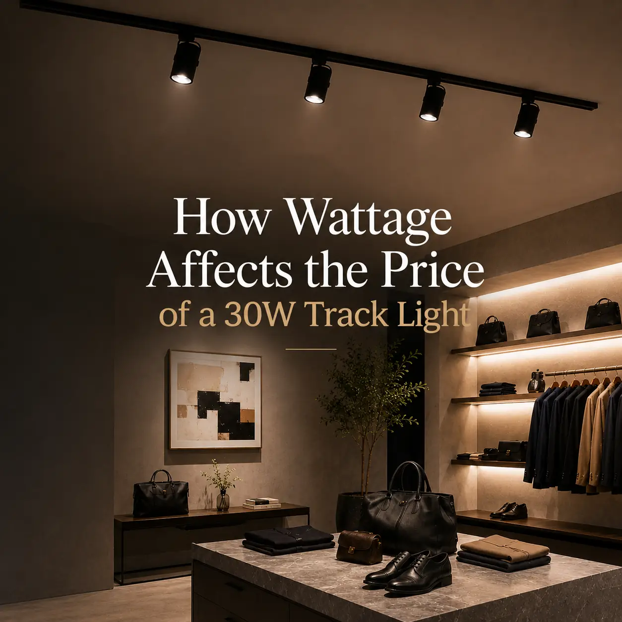 Ceiling-mounted LED track lights illuminating a modern commercial dining interior