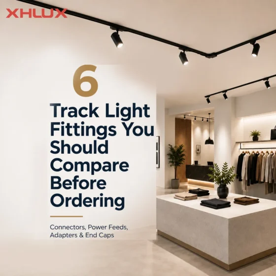 Track light fittings including connectors, power feeds, adapters and end caps
