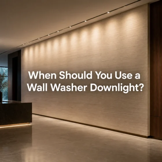 Wall washer downlights evenly illuminating a commercial feature wall