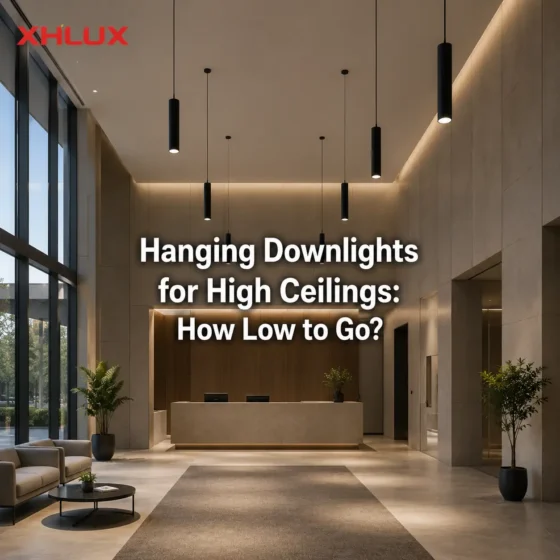 How low hanging downlights should drop from high ceilings