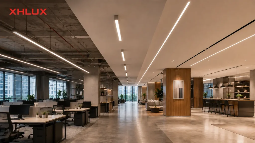 Suspended, surface-mounted and recessed linear LED lighting systems for commercial interiors