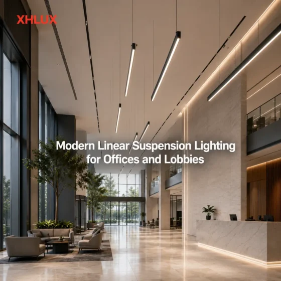 Modern linear suspension lighting for offices and lobbies