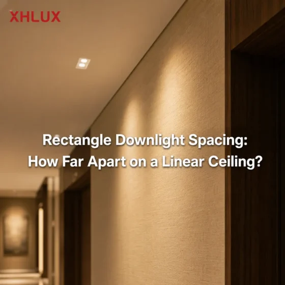 How far apart rectangle downlights should be on a linear ceiling