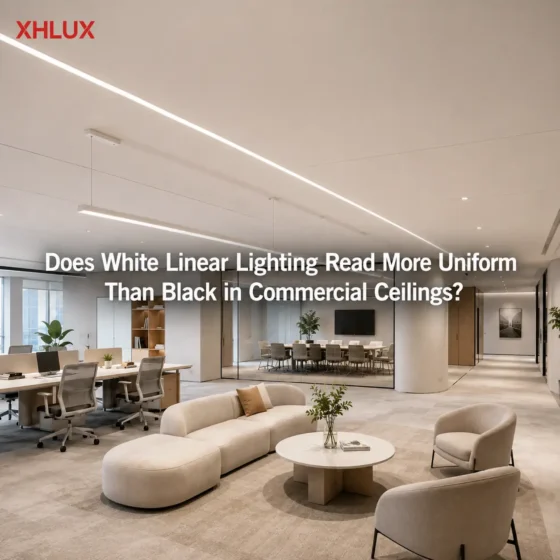 Does a white linear light look more uniform than black on commercial ceilings