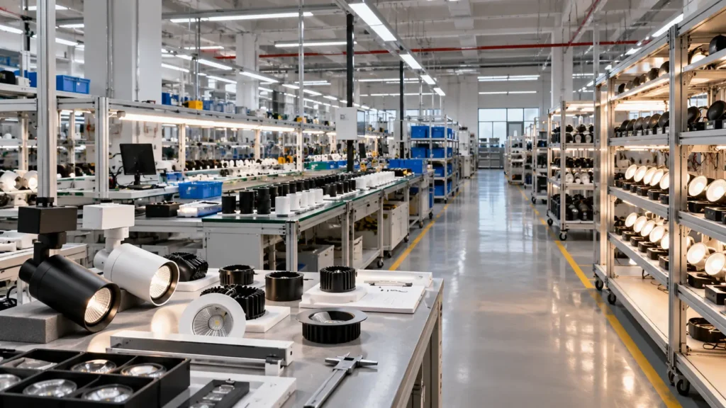 LED light factory in China with commercial lighting production and quality control