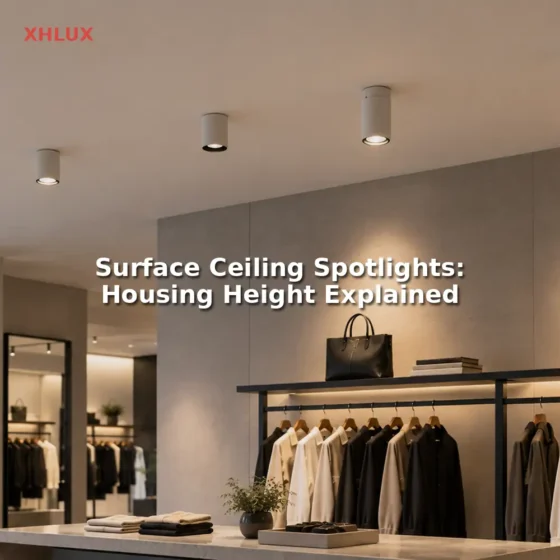Surface spot light ceiling housing height explained for short and tall spotlight bodies