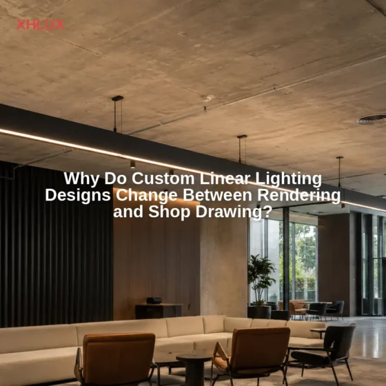 Designer linear lighting changing from rendering to shop drawing