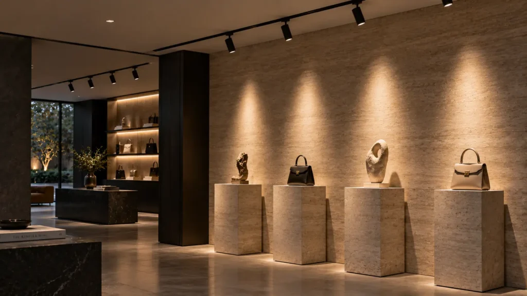 Luxury spot lights used in a high-end interior with controlled beams and clean ceiling integration