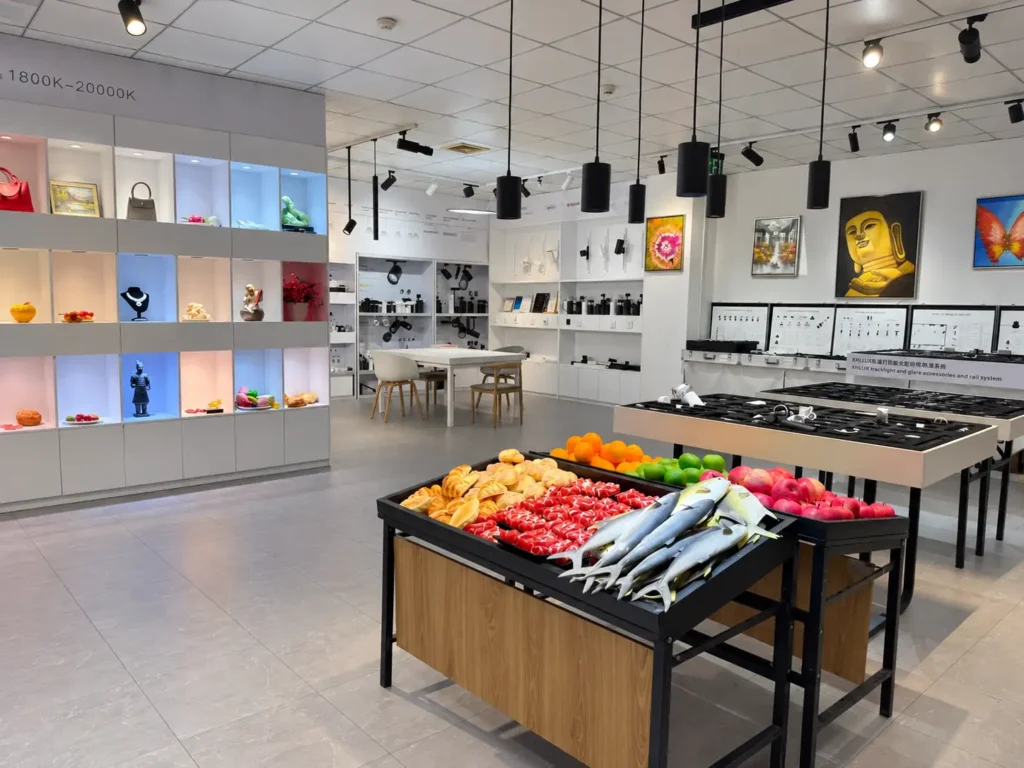 XHLUX commercial lighting showroom displaying retail lighting applications