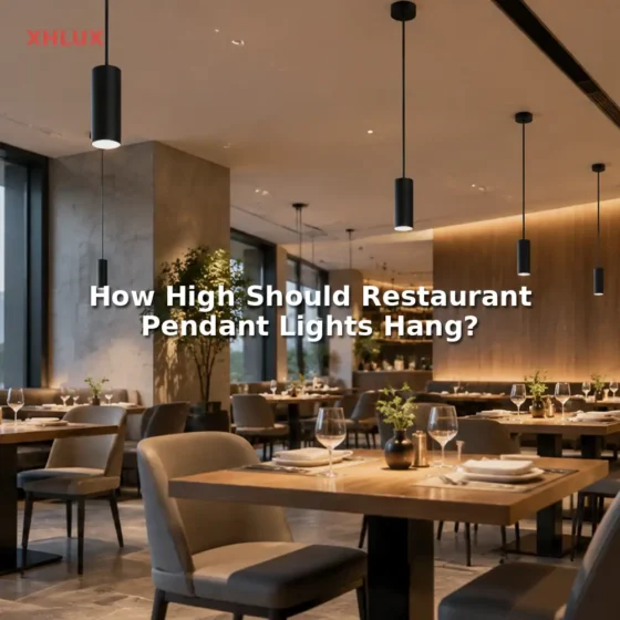 Restaurant pendant light height guide showing the distance between a dining table and the bottom of a pendant