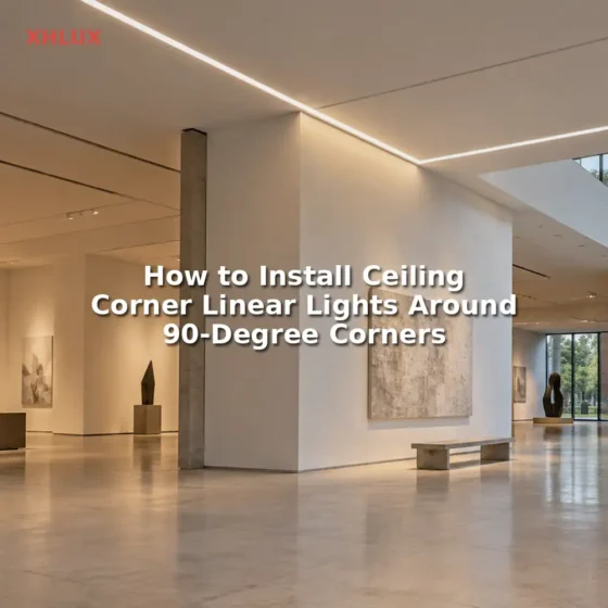 Ceiling corner linear light installation guide showing inside and outside 90-degree corner configurations