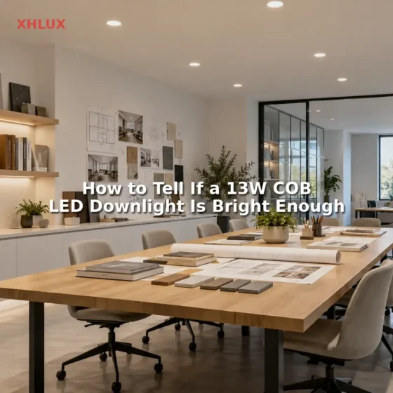 13W COB LED downlight brightness guide showing beam coverage and illuminance assessment